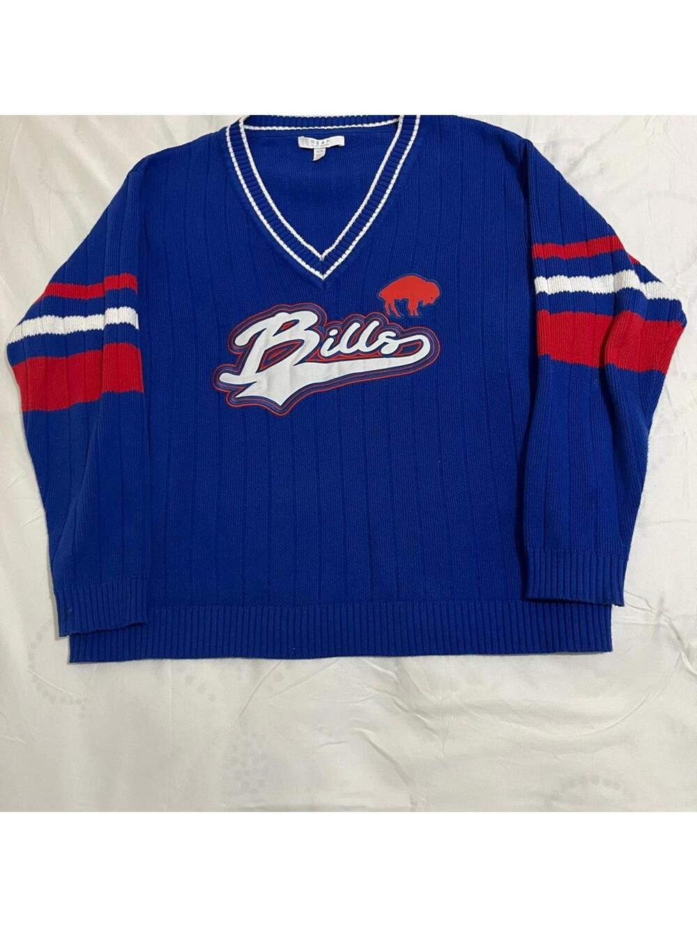 NFL Buffalo Bills WEAR by Erin Andrews Royal Throwback V-Neck Sweater Size XL